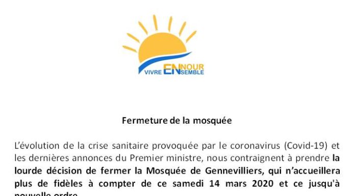 Communiqué: fermeture de la mosquée