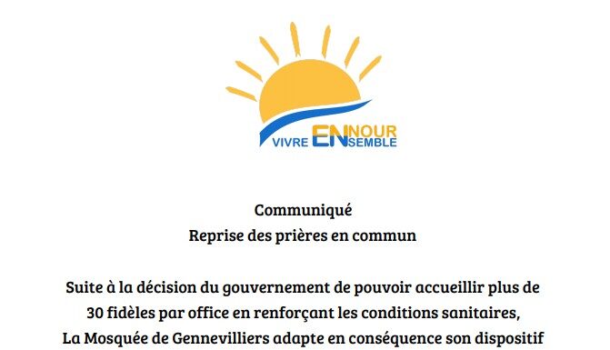 Communiqué: reprise des prières en commun
